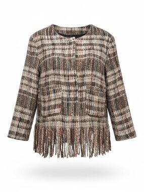 Anthropologie Brown Multi Tweed Fringed Jacket